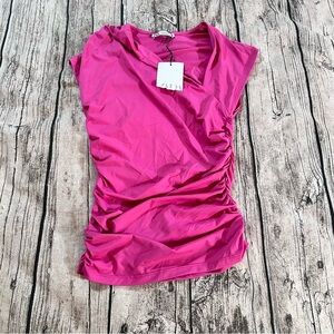 NWT Zara Tight Fit Pink Ruched Women’s Tank With Asymmetrical Neckline Small